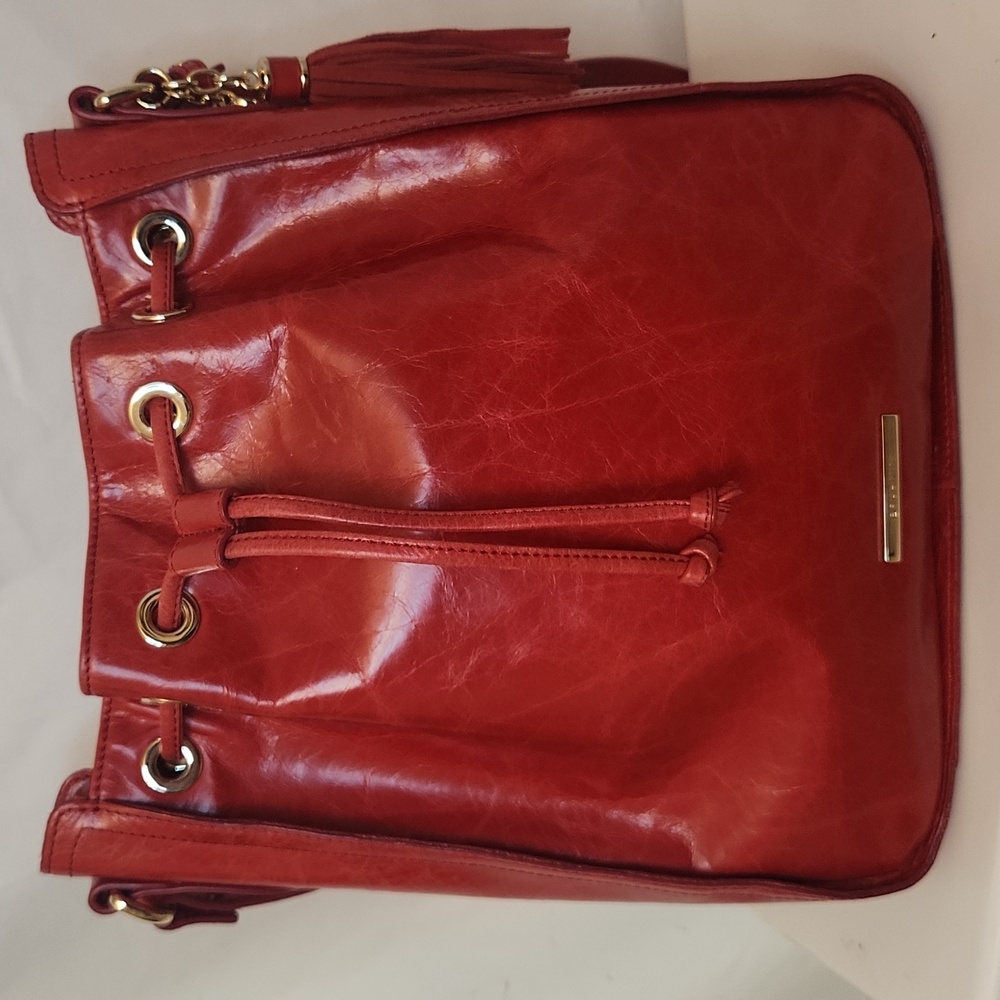 Brahmin Blair Eisenhower Shoulder Bag/Crossover Candy Apple Red Leather Holiday - Picture 3 of 17